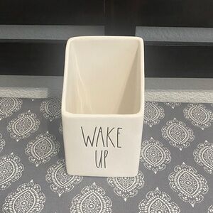 Rae Dunn White Ceramic 'Wake Up' make up brush or toothbrush Holder